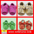 2015 new style wholesale cheap price sweet color tassels sandals and bow cow leather sport shoes with baby